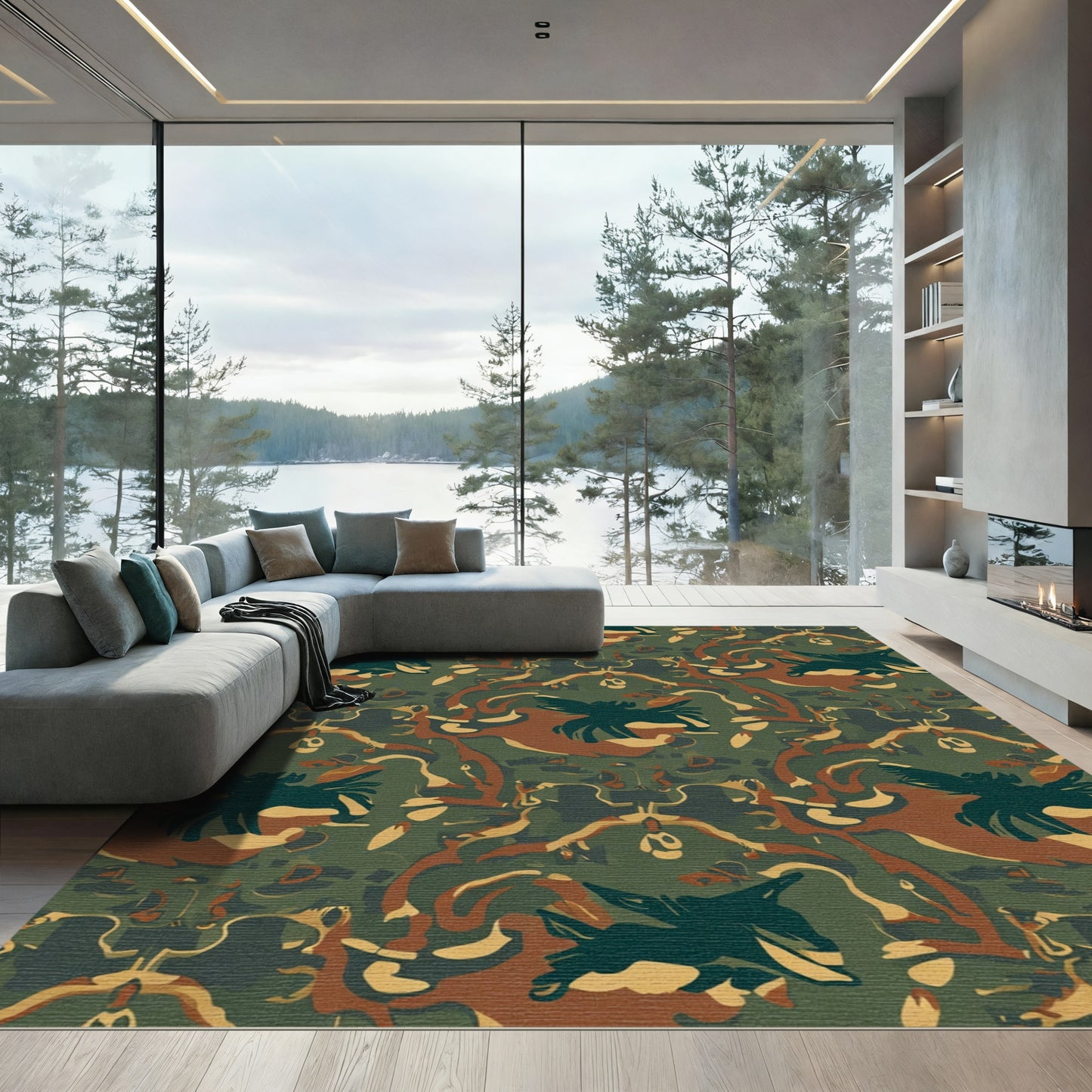 Camouflage Black Green Brown Eagle Harmony Rug