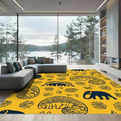 Golden Yellow Elephant Leaf Pattern Rug