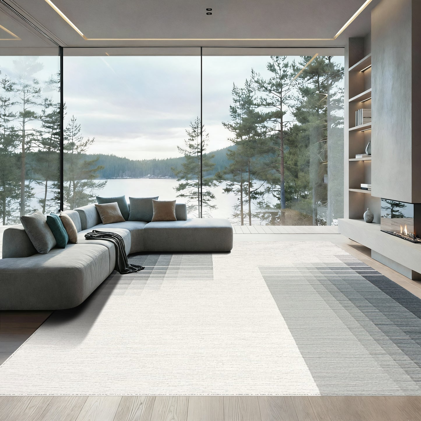Gray Gradient Vertical Stripe Rug