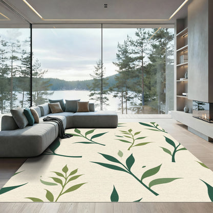 Botanical Green Leaf Branch Scatter Rug