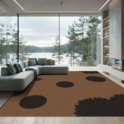 Brown Black Scattered Circles Foliage Rug