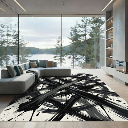 Bold Black Ink Splatter Circle Rug