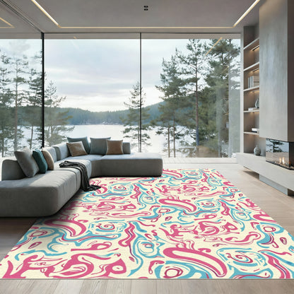Pink Teal Swirl Abstract Rug