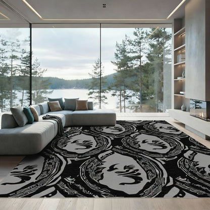 Monochromatic Abstract Face Oval Rug