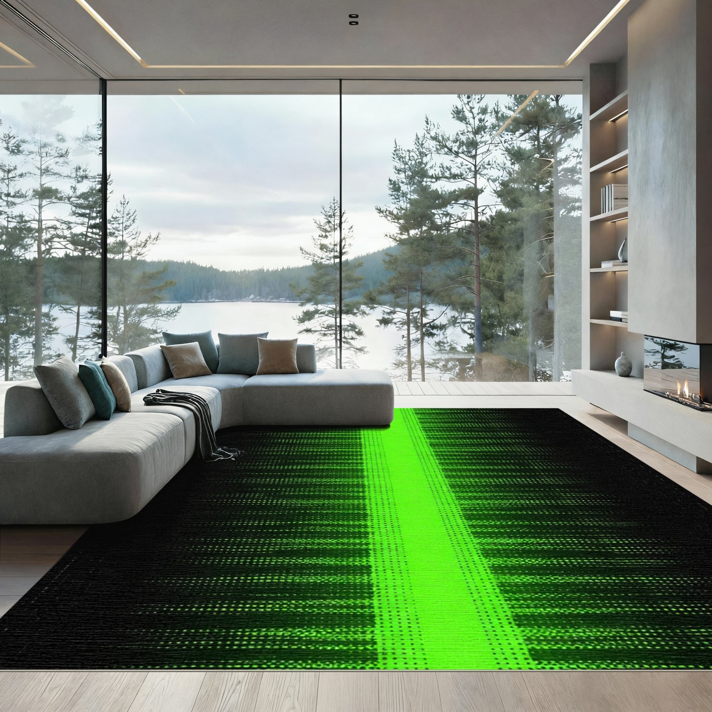 Radiant Neon Green Abstract Stripe Rug
