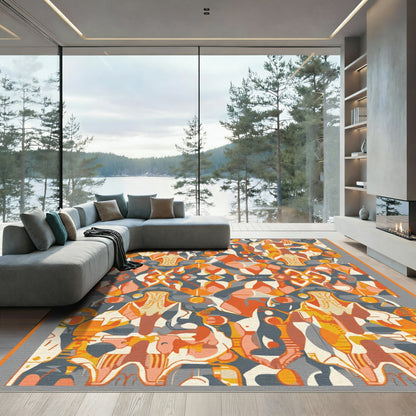 Abstract Crimson Orange Geometric Collage Rug