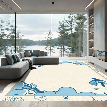 Blue Floral Clouds Border Rug
