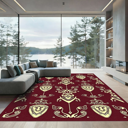 Deep Red Tartan Shield Emblem Rug