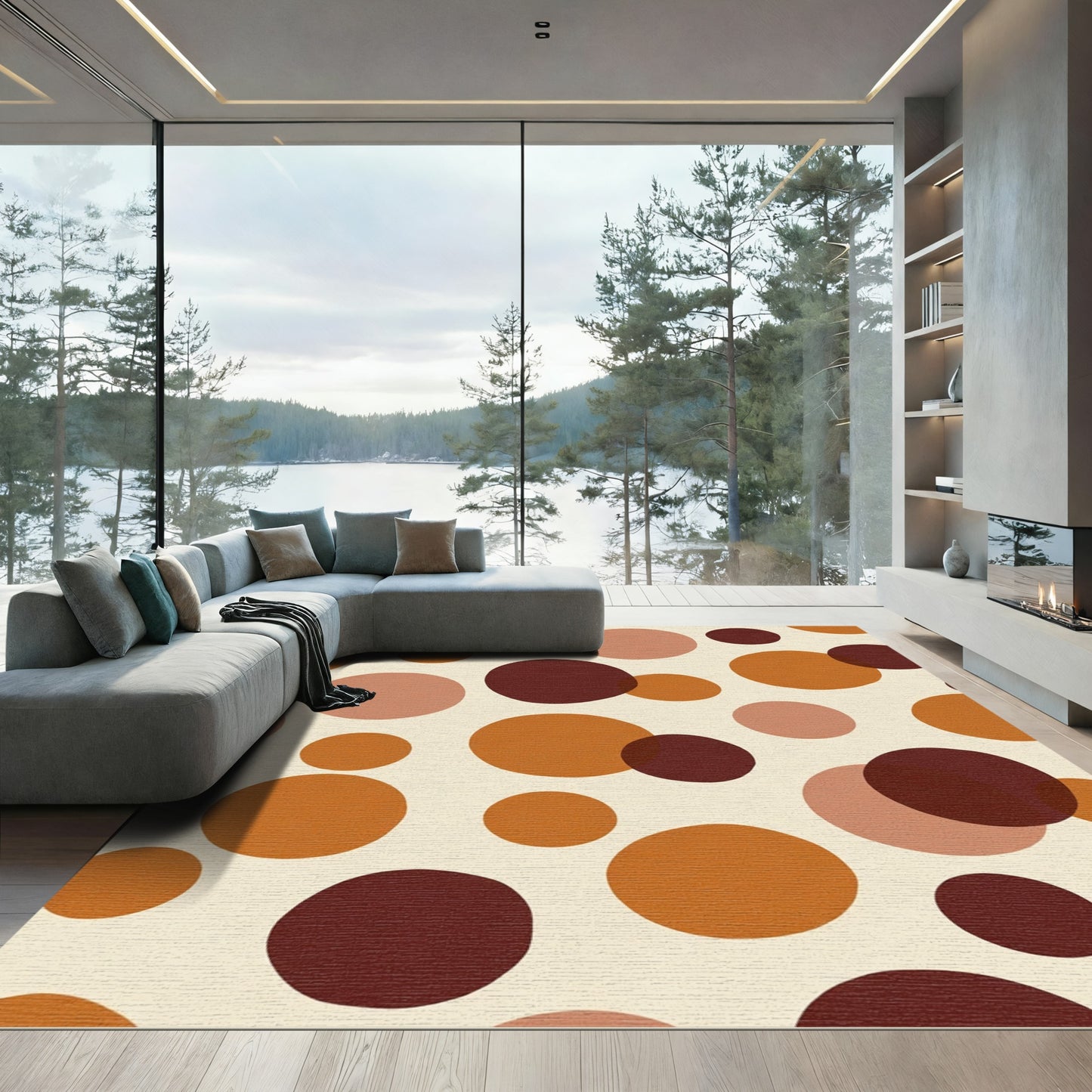 Earthy Circles Mid Century Modern Rug