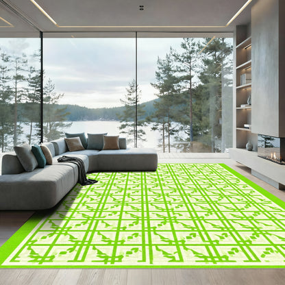 Bright Green Interlocking Square Lattice Rug