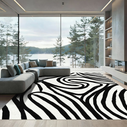 Bold Black White Abstract Stripe Rug