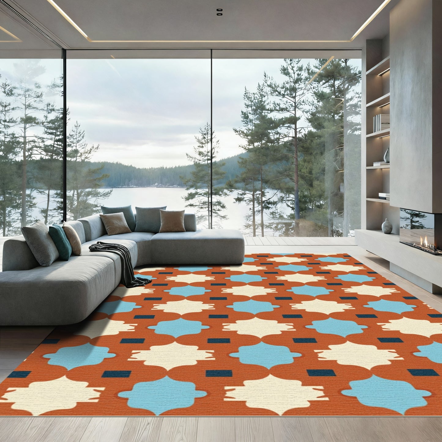 Geometric Quatrefoil Pattern Rug
