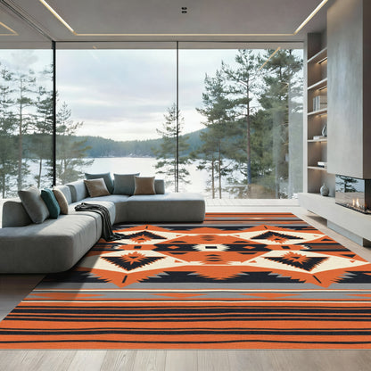 Geometric Orange Black Cream Navajo Rug