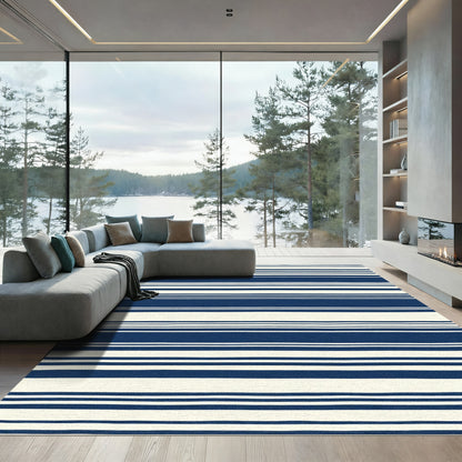 Navy Cream Striped Horizontal Rug