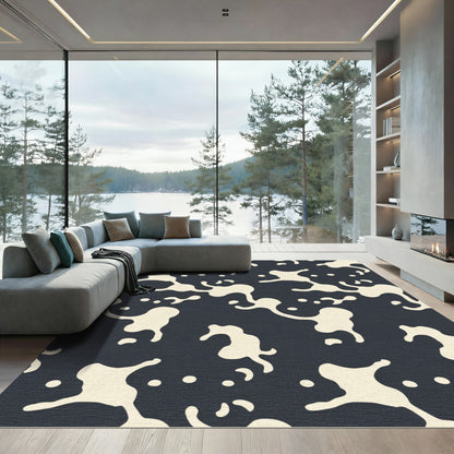Cream Splatter Ink Abstract Rug