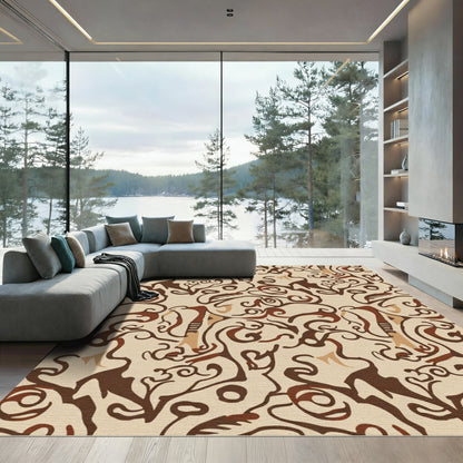Earthy Brown Abstract Swirls Rug