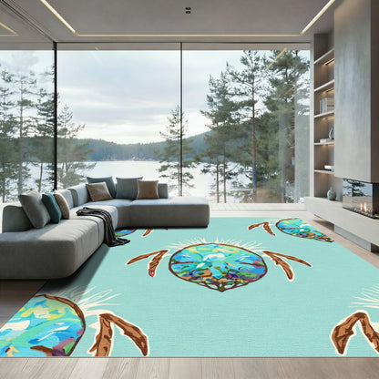 Teal Blue Aquatic Beetle Pattern Rug