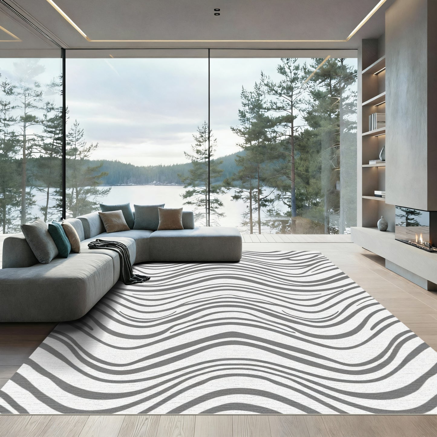 Modern Gray Wavy Stripe Rug