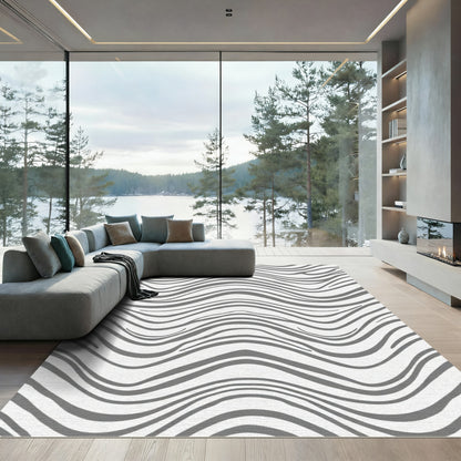 Modern Gray Wavy Stripe Rug