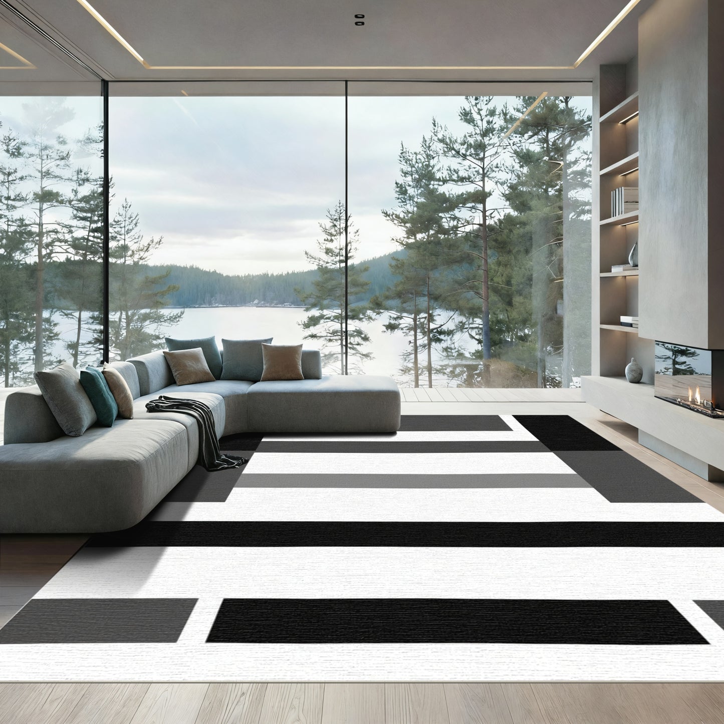 Monochrome Horizontal Stripe Composition Rug