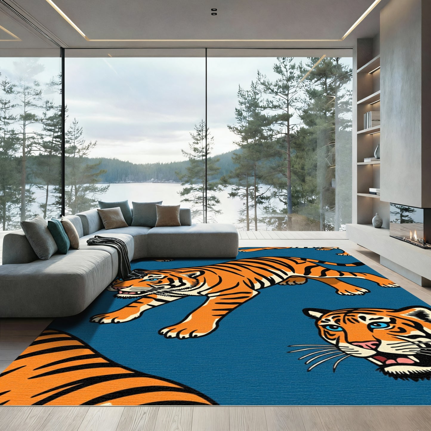 Vibrant Orange Tiger Dynamic Collage Rug