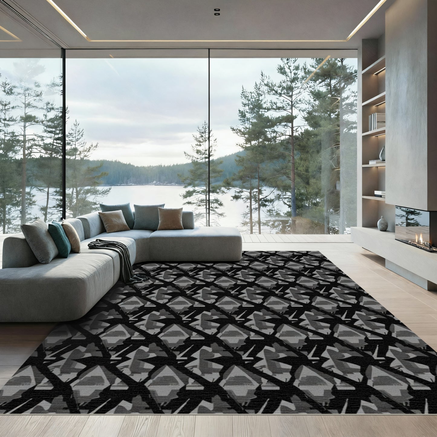 Geometric Dark Gray Diamond Accordion Rug