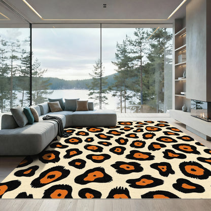 Bold Orange Black Leopard Print Rug