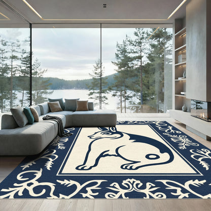 Navy Cream Folk Art Rabbit Rug