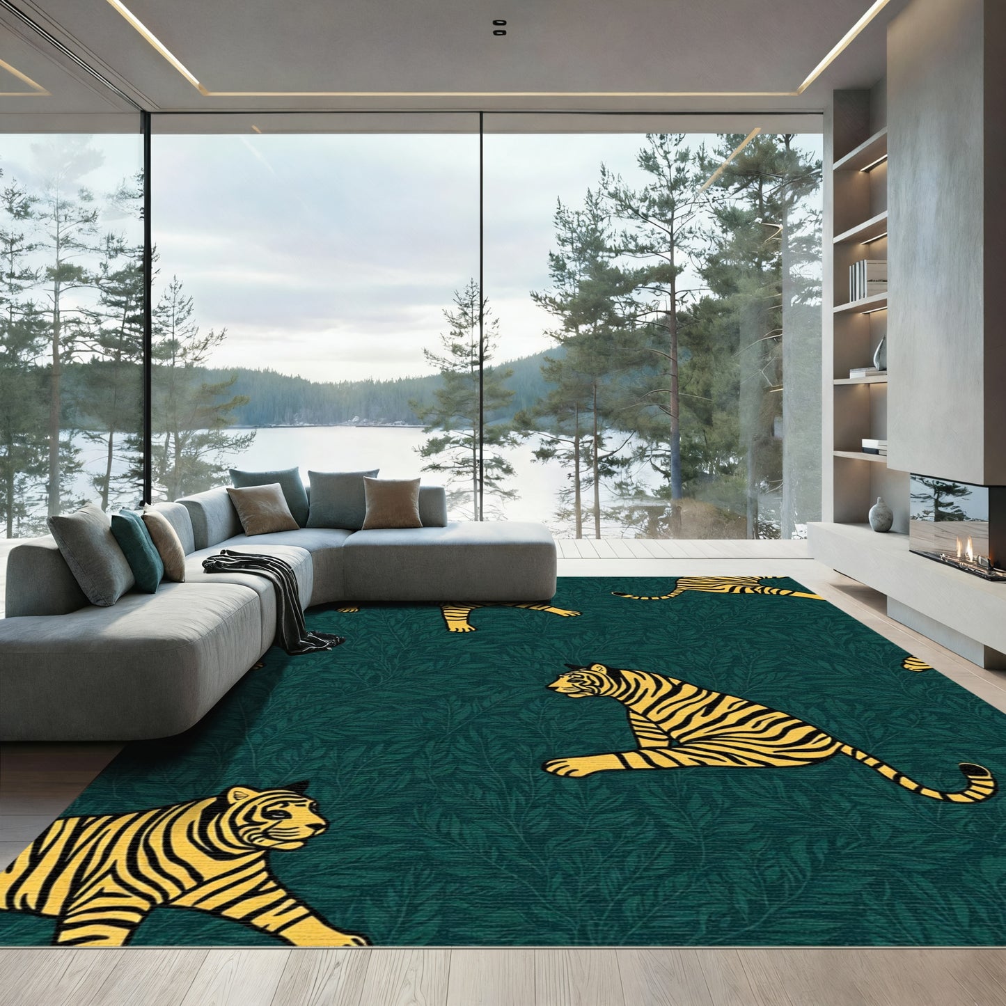 Yellow Tiger On Deep Green Foliage Rug