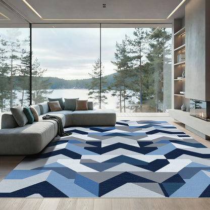 Geometric Blue And Gray Chevron Rug