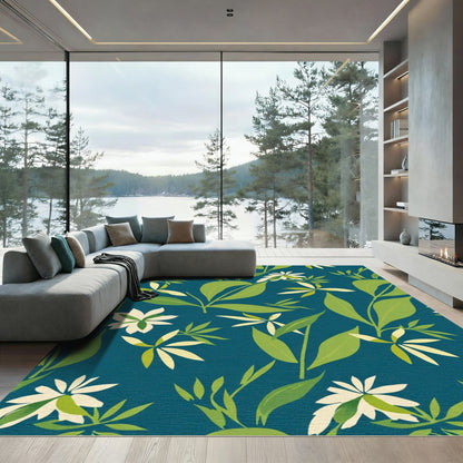 Emerald Floral Leaf Foliage Rug