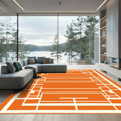 Bold Orange Geometric Block Rug