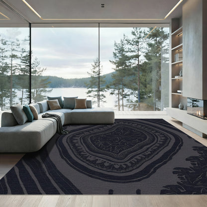 Dark Outline Floral Laurel Medallion Rug