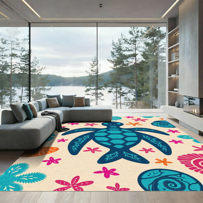 Oceanic Turtle Starfish Seashell Collage Rug