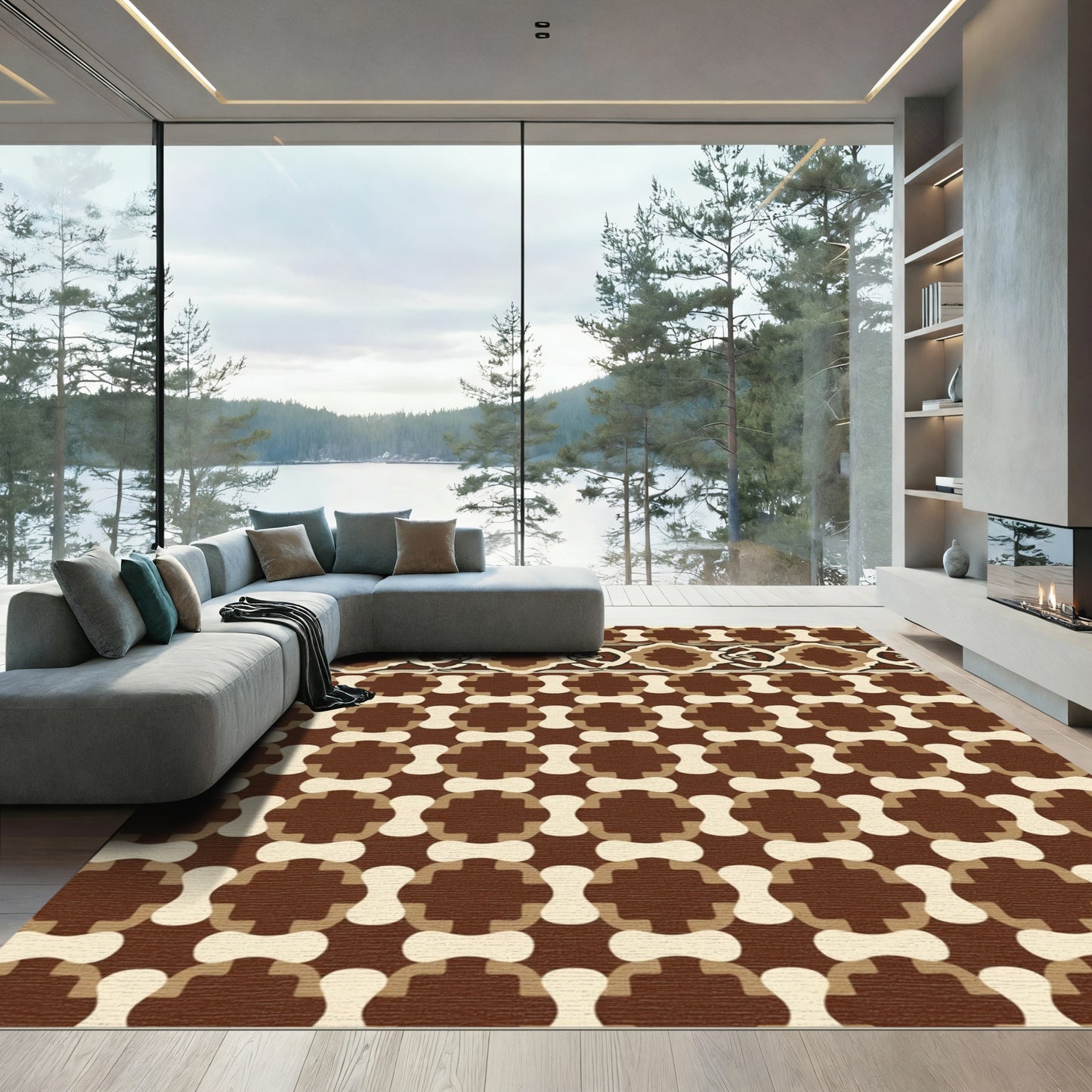 Chocolate Beige Geometric Quatrefoil Rug