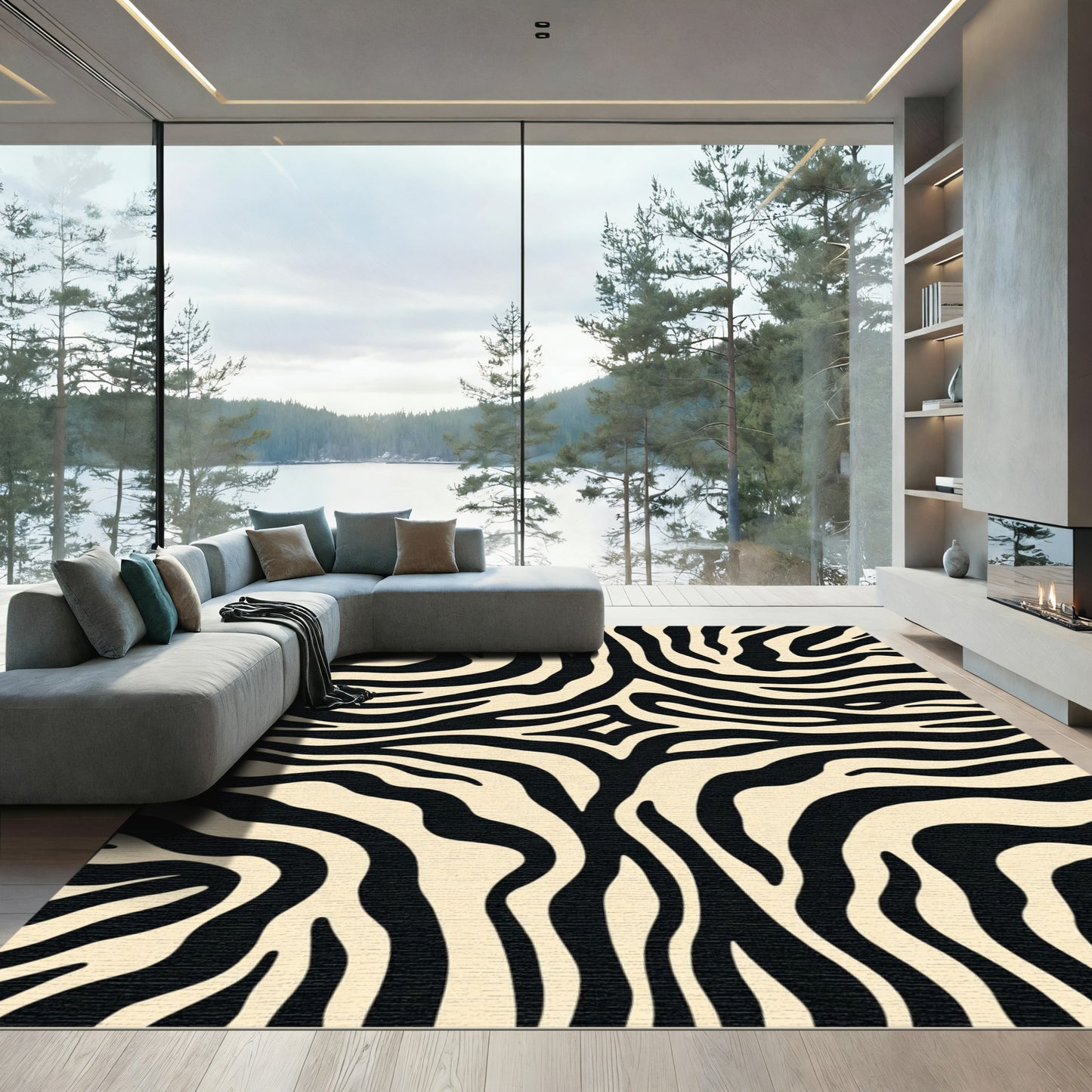 Classic Black Cream Zebra Stripes Rug