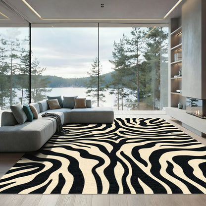 Classic Black Cream Zebra Stripes Rug