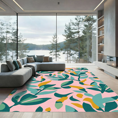 Teal Leafy Branch Gold Accents Rug
