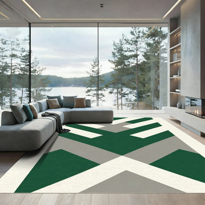 Green Gray White Geometric Chevron Rug