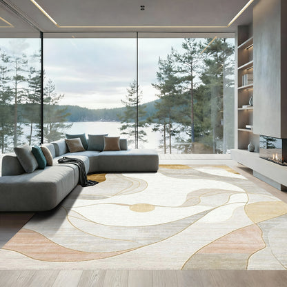 Abstract Golden Gray Waves Rug
