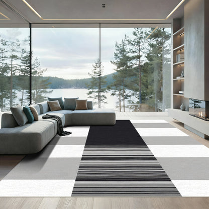 Modern Black White Gray Striped Rug