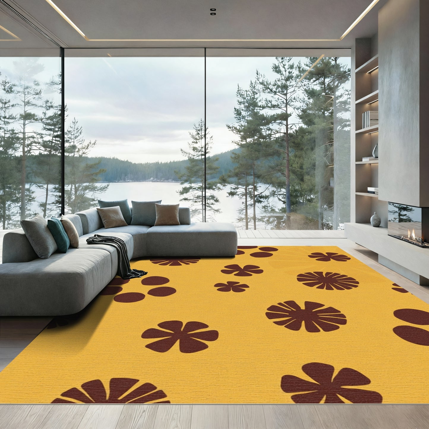 Marigold Brown Retro Flower Rug