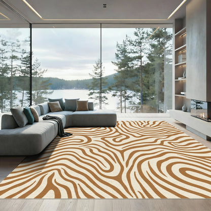 Brown Cream Zebra Stripe Abstract Rug