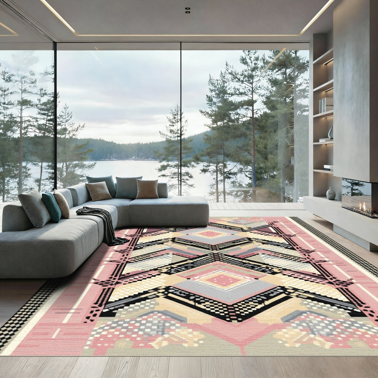 Geometric Pink Diamond Checkerboard Rug