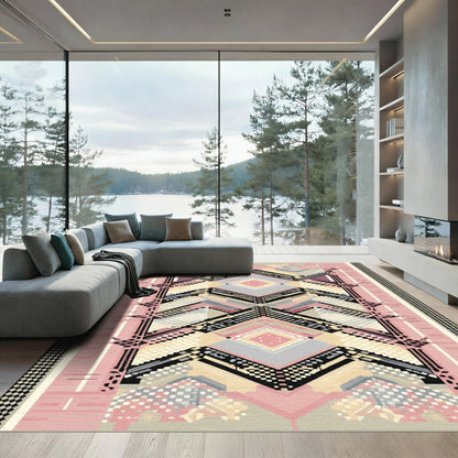 Geometric Pink Diamond Checkerboard Rug