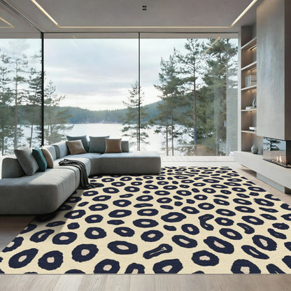 Cream Navy Leopard Spot Rug
