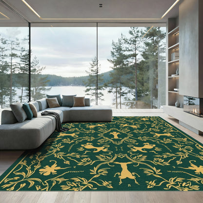 Emerald Gold Art Nouveau Garden Tapestry Rug