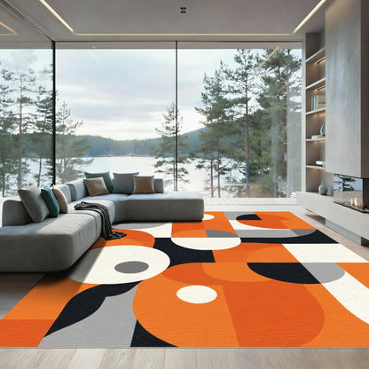 Orange Gray White Abstract Geometric Shapes Rug