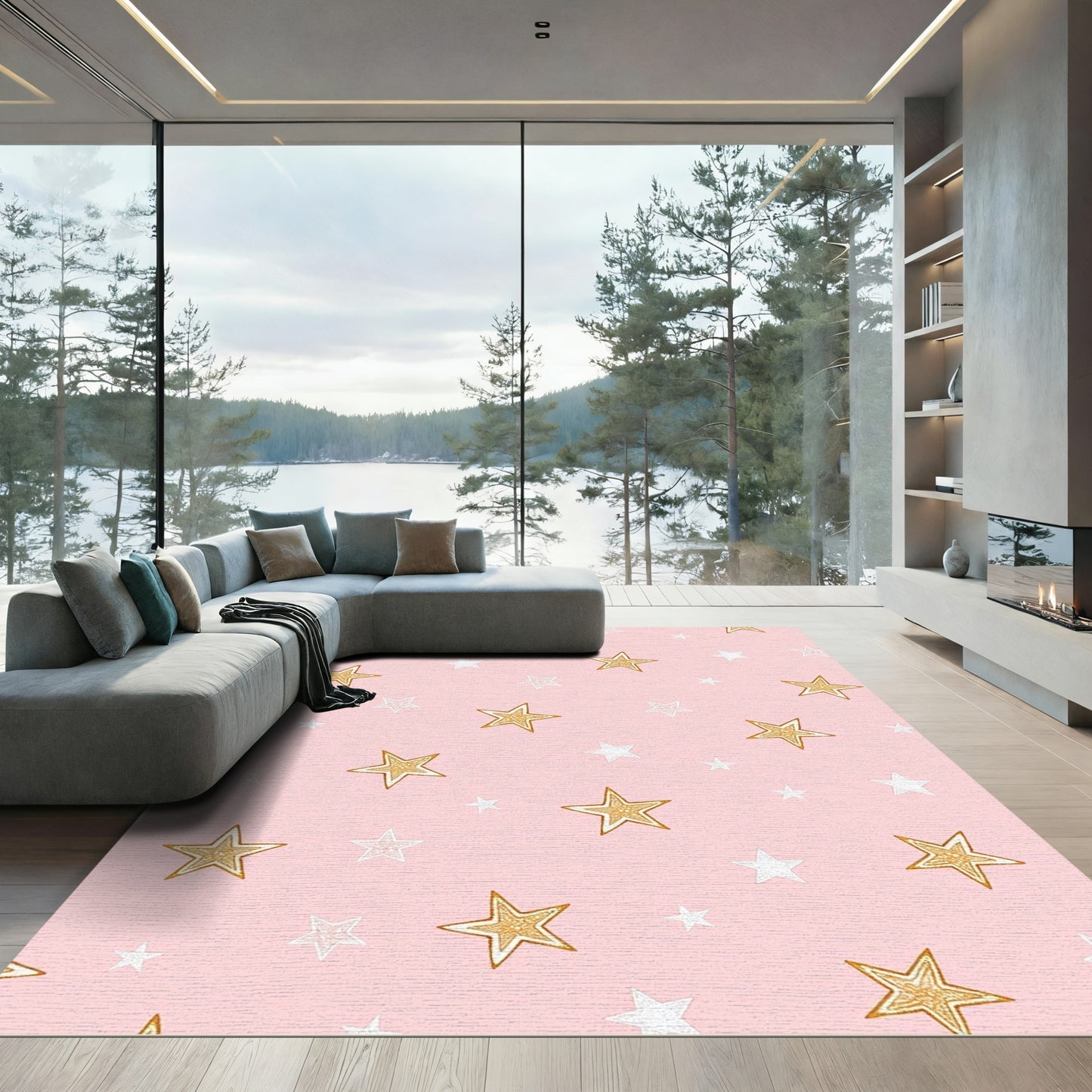 Pink Gold Star Glitter Garland Rug