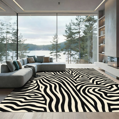 Bold Black Cream Zebra Strides Rug